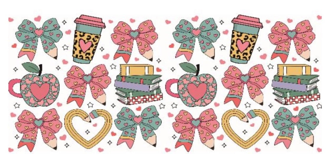 Pencil Bows, Hearts, and Coffee Cups Decal