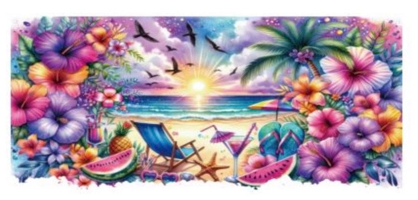 Beach With Colorful Flowers Decal