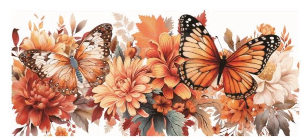 Peach Butterflies and Flowers Decal