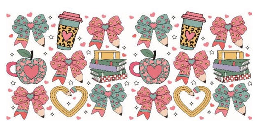 Pencil Bows, Hearts, and Coffee Cups Decal
